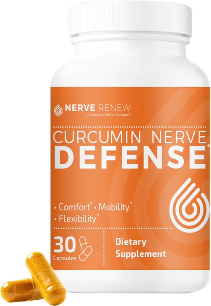 NERVE RENEW Curcumin Nerve Difesa con Meriva Curcumin Phytosome per il Nourishment completo e il Comfort - Curcumina ottimizzata con estratto di pepe nero - 30 capsule