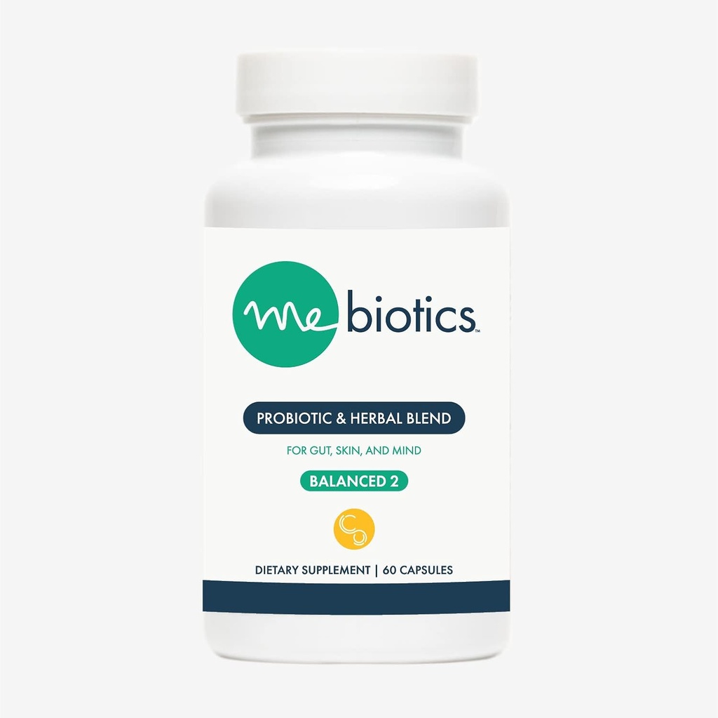Microbiome Labs Mebiotics Probiotics & Herbal Supplement Balanced 2 - Bacillus Subtilis & Lemon Balm for Skin + Gut Health - Probiotici orali per sostenere il fegato, la mente e la pelle (60 Conte)