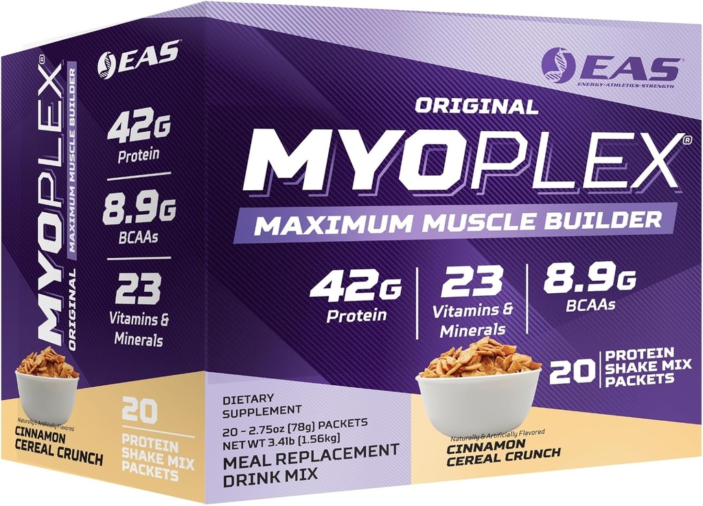 EAS Experimental and Applied Sciences Original Myoplex Maximum Muscle Builder, Meal Sostituzione Protein Drink Mix | Quality Protein Blend | 42g Protein | 20 Individual Packet (Cinnamon Cereal Crunch)