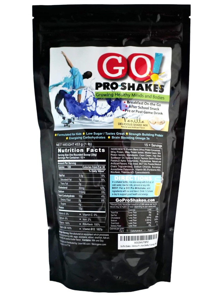 GO Pro Shakes – Protein Powder Smoothie per bambini e adolescenti – Snack sano – Non Aggiunto Zucchero – Supporta la crescita e la forza – Crema Vanilla Flavor