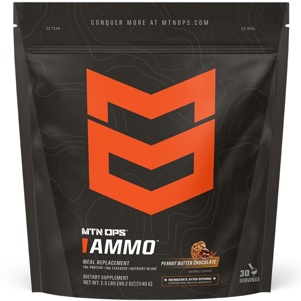 MTN OPS Ammo Protein Meal Sostituzione Shake per la costruzione muscolare magra, 28 Serve, Cioccolato di burro di arachidi