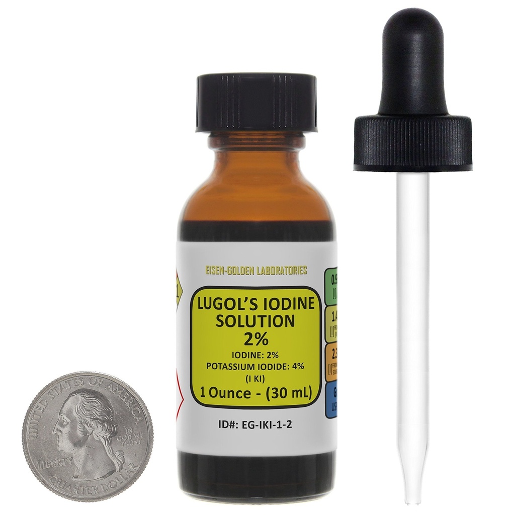 Iodio di Lugol / 2% Soluzione / 1 Oz in una bottiglia di vetro di ambra / Dropper gratuito