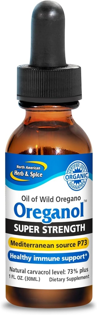 NORTH AMERICAN HERB & SPICE Super Strength Oreganol - 1 fl. oz. - Unprocessed, Wild, Organic Oregano Oil - Mediterranean Source P73 - Non-GMO - 432 Serve
