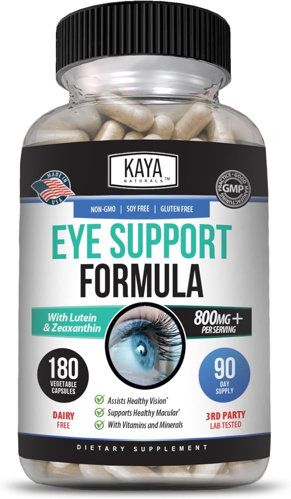 Kaya Naturals Eye Health Supplement - Lutein & Zeaxanthin - Supporta lo Strain degli occhi, gli occhi secchi e la salute della visione - 800mg Vitamin Supplement - 180 Count