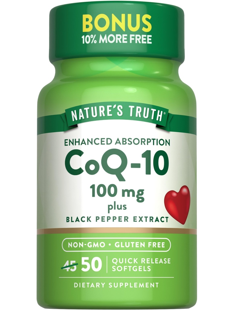 La verità della natura CoQ10 100mg | 50 Softgels | Plus Black Pepper Extract | Non OGM e Gluten Free Supplement