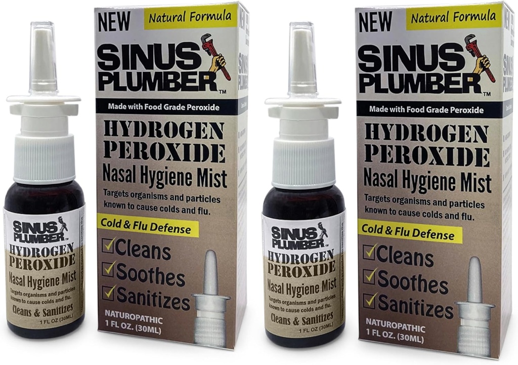 Sinus Plumber Hydrogen Peroxide Nasal Spray 2 Pack - Neutralize Particelle Airborne per Igiene Nasale e Difesa Fredda Immune