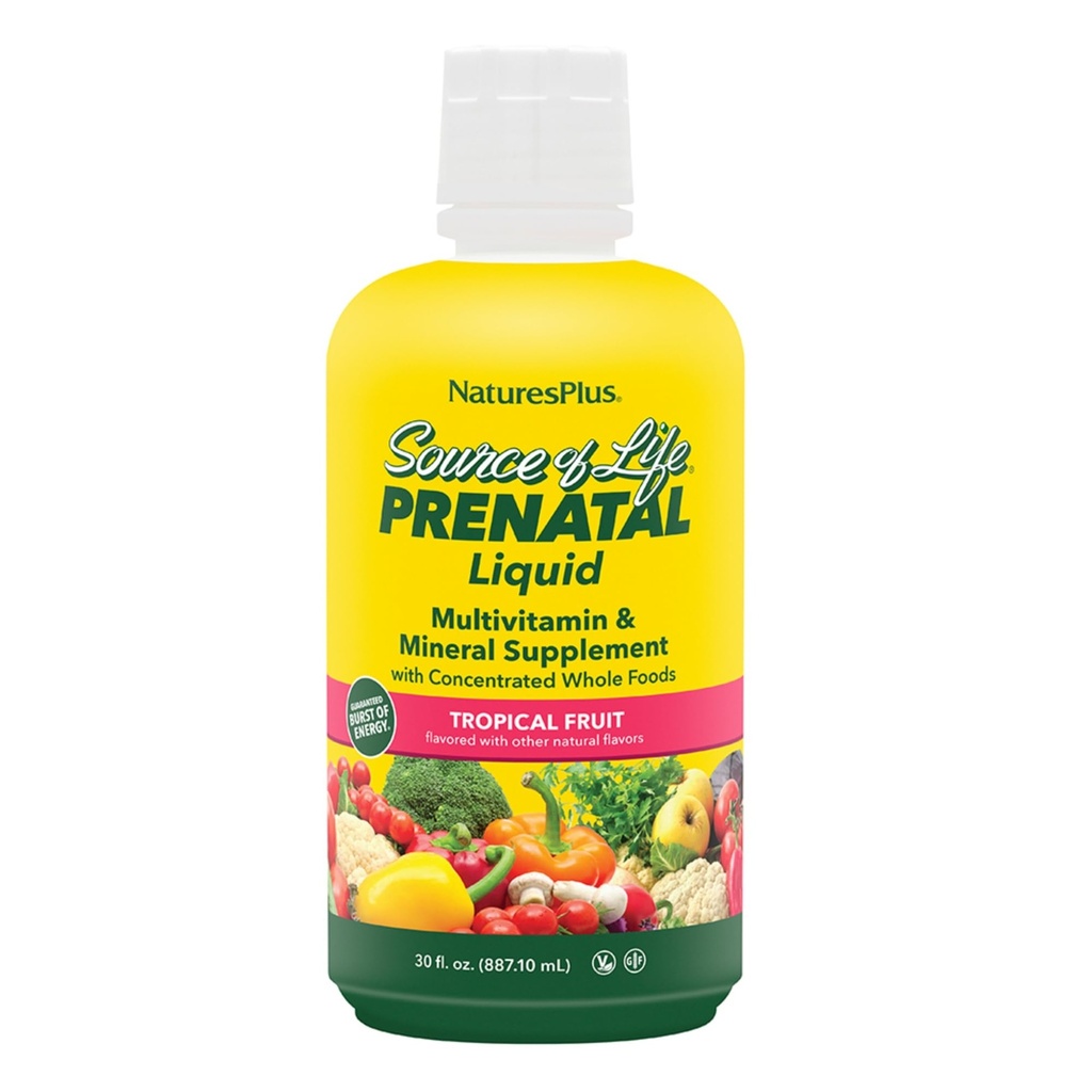 Natura Plus Sorgente di Vita Liquido Prenatale, Frutta tropicale - 30 fl oz - Multivitaminico & Supplemento Minerale - Supporto nutrizionale Durante la gravidanza - Glutine Libero, Vegetariano - 30 Serve