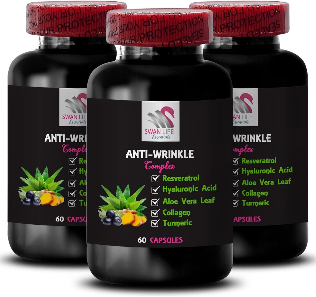 Acido alfa lipoico - Complesso antirughe - L-Glutathione, Aloe Vera, Supporto al collagene, Verde chicco di caffè, Licopene, Turmerico, Semi di Uva, Miglioramento dell'idratazione, Firming della pelle, Texture liscia 3Bot 180Caps