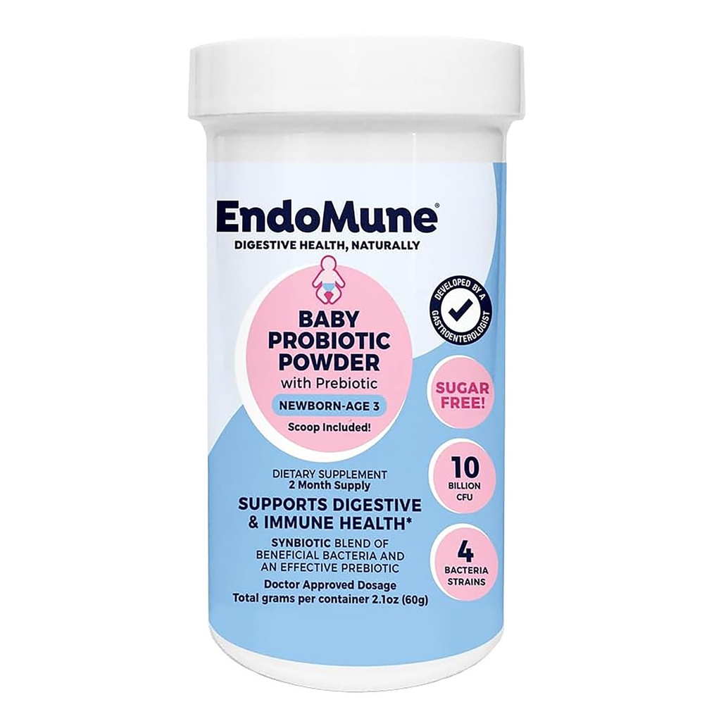Endomune Jr Polvere probiotica avanzata per neonati, neonati, bambini e bambini - 10 miliardi di CFU - 4 Strains Bacteria & FOS Prebiotic - Physician Formulated - 60 giorni di alimentazione