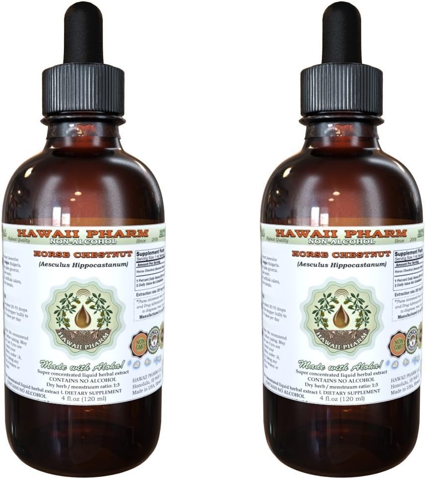 Estratto di liquido senza alcool di arachidi di cavallo, Castagno di cavallo organico (Aesculus hippocastanum) Dried Nut Glycerite Hawaii Pharm Natural Herbal Supplement 2x4 oz