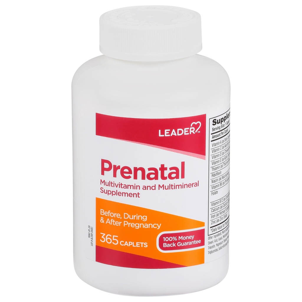 Multivitamina prenatale LEADER con acido folico 800mcg e nutrienti essenziali per la gravidanza sana e lo sviluppo fetale, DHA, vitamina ad alta potenza per le mamme in attesa, supporto giornaliero, 365 caplets