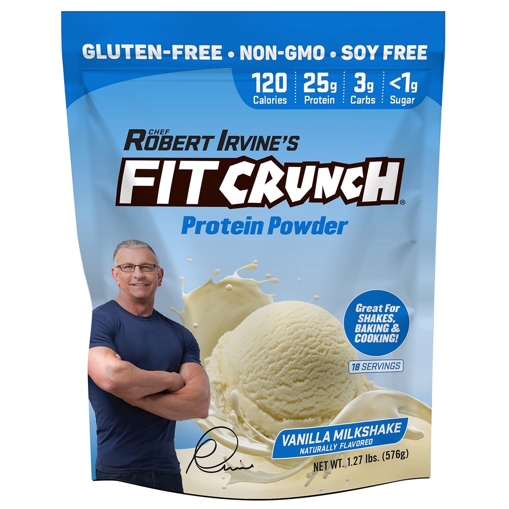 FITCRUNCH Tri-Blend Whey Protein, Keto Friendly, Calorie basse, Proteine alte, Gluten Free, Soy Free (18 Servings, Vanilla Milkshake)