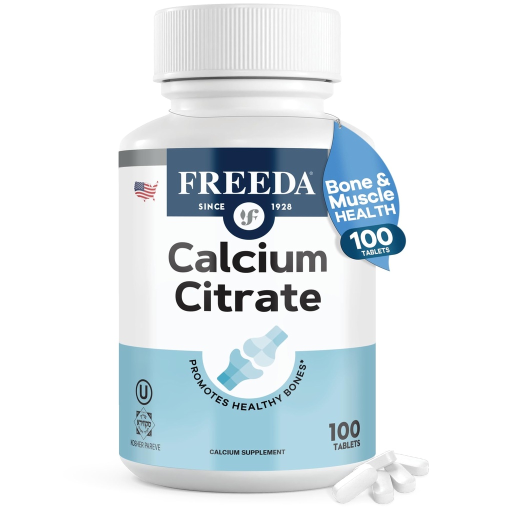 Freeda Calcium Citrate – Kosher Vegan Bone Strength Supplement – Supporta la densità di ossa e la funzione muscolare – Calcio 1000mg per porzione – No Aggiunto Vitamina D – (100 compresse)