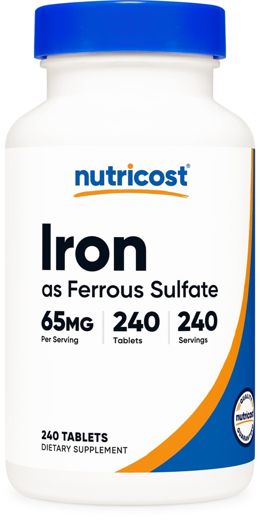 Ferro di Nutricost (come Ferrous Sulfate) 65mg, 240 compresse - Non OGM, Gluten Free