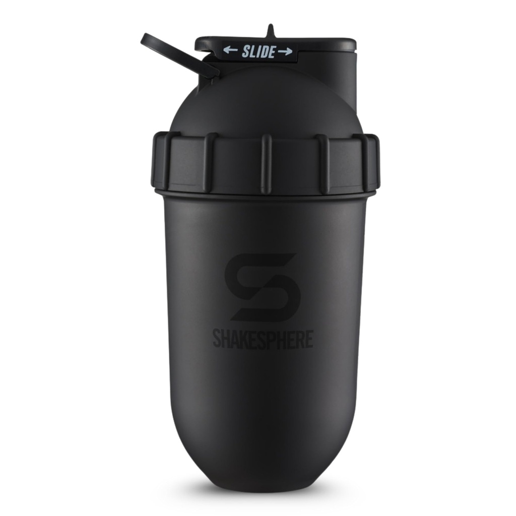 SHAKESPHERE Shaker Bottiglia - 24oz Leak Proof Protein Shaker Bottiglia per Pre Workout, Smoothie e Powder Drink Mixer, Miscelatore No-Blade per Palestra, BPA-Free, Easy Clean & Easy Carry (Matte Black)