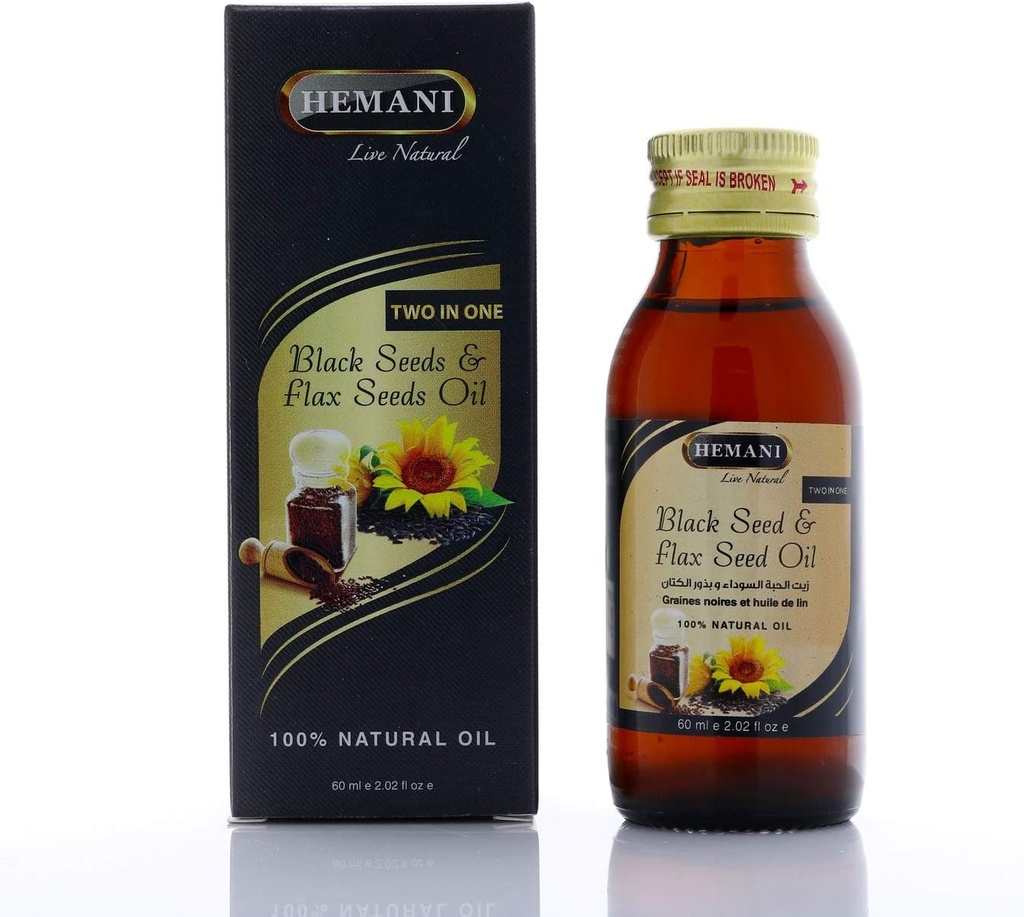 Hemani Pressed Black Seed e Flax Seed Oil Blend 60ml- Gluten-Free, Non-OGM, High in Omega 3, 6, & 9, Supporta Joint, Cervello e funzione cardiaca