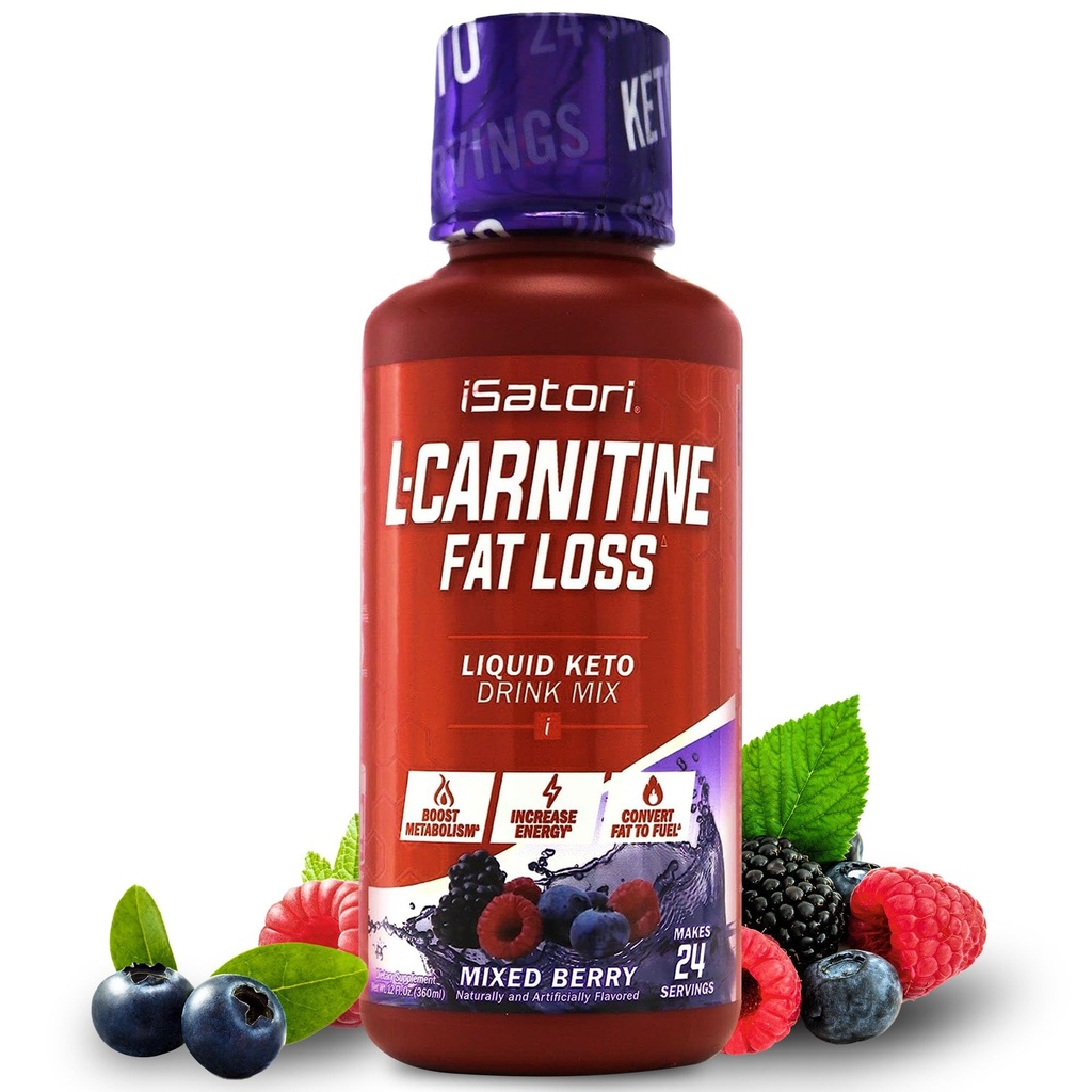 iSatori L-Carnitina 1500, Triple-Blend Liquid L Carnitina Supplemento, con Acetil & Tartrato, Stimulant Free Energy, Calorie basse, Zucchero o Gluten, Keto-Friendly, Frutti di Bacca Mista (24 Serve)