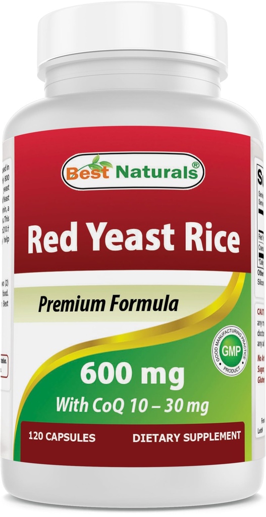 Best Naturals Red lievito di riso con CoQ10, 120 capsule - Cardiovascolare Formula Contiene 600 mg di lievito rosso riso a 30 mg di CoQ10