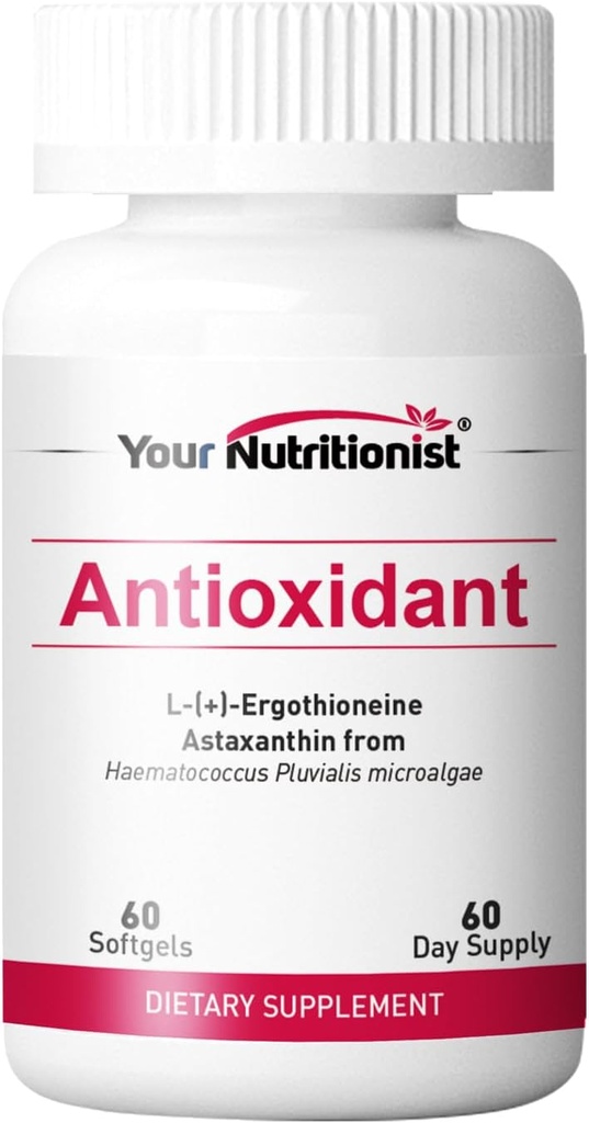 Antiossidante Softgel - Astaxantina da Algae, Ergothioneine - 60 Conti, 60 giorni di alimentazione