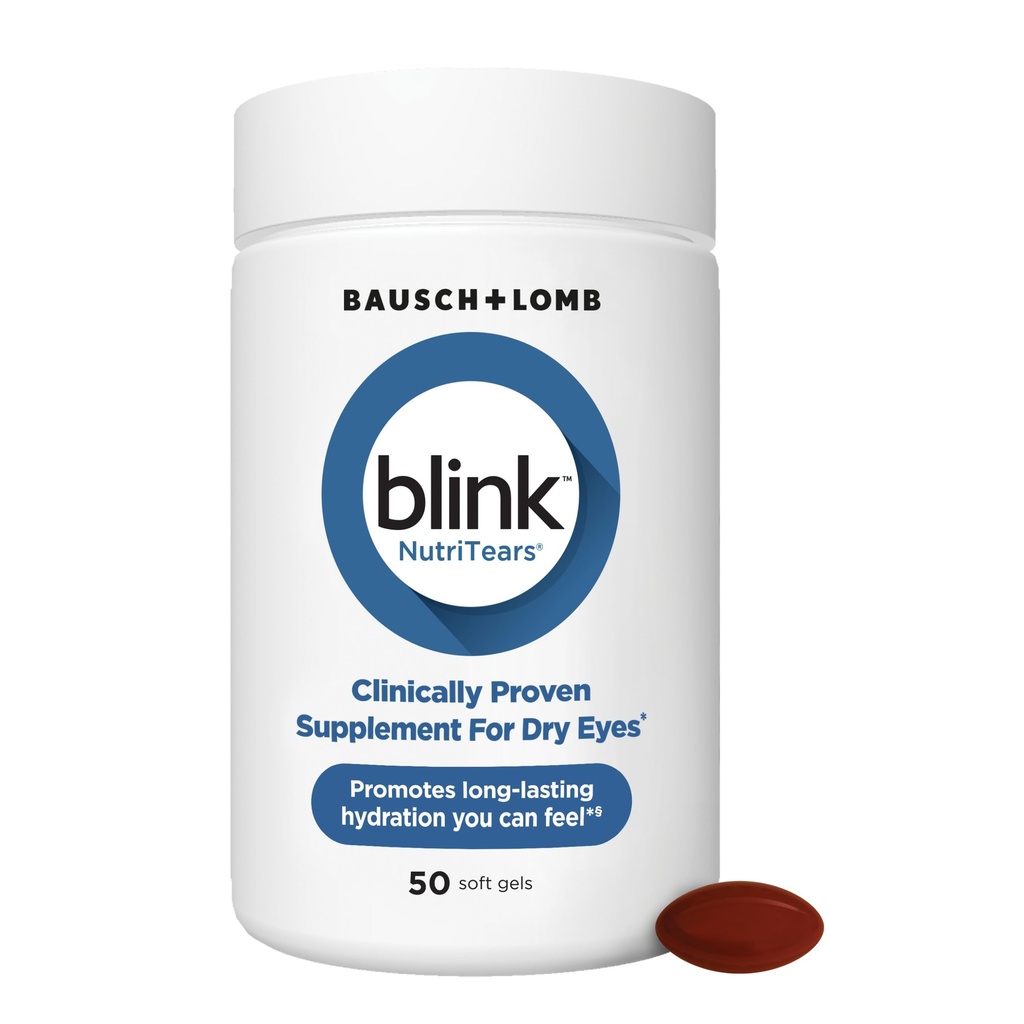 BLINK NutriTears supplemento clinicamente provato per gli occhi asciutti, la cura degli occhi con Lutein & Zeaxanthin e la vitamina D per gli occhi idratati da dentro per il sollievo di lunga durata, 50 Softgels