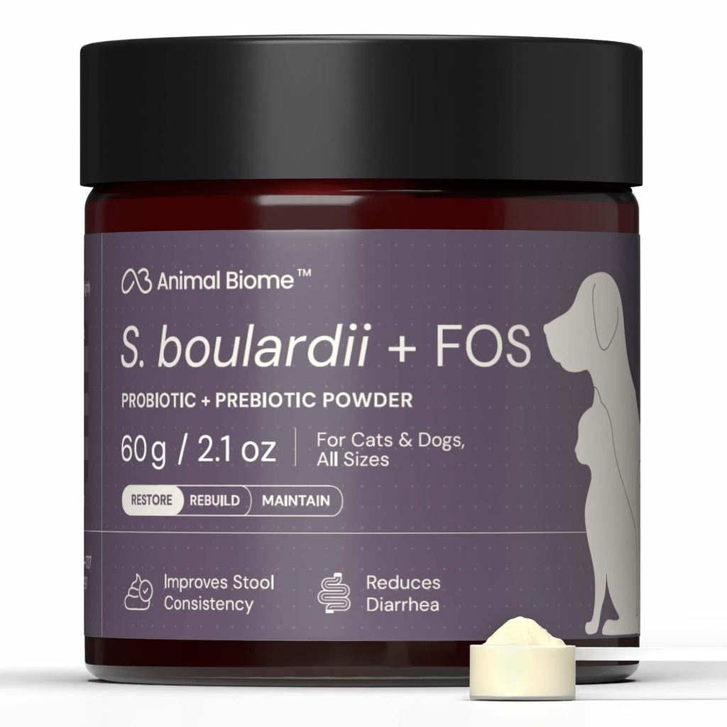 AnimalBiome Pet Probiotics - S. boulardii + FOS Polvere probiotica e prebiotica per cani e gatti 60g