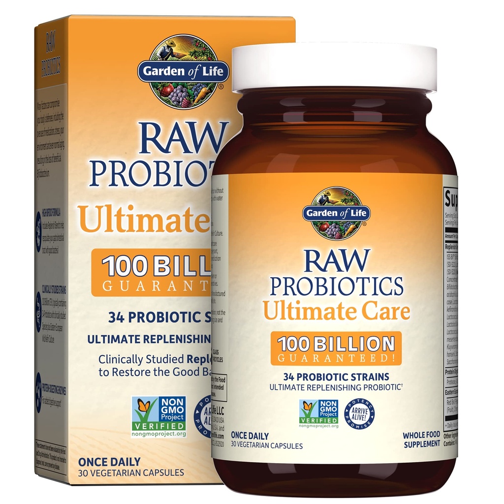 Garden of Life Raw Probiotics Ultimate Care - 100 miliardi di CFU - Integratore alimentare per il Gut Health Support - Per le donne e gli uomini - 30 capsule vegetariane