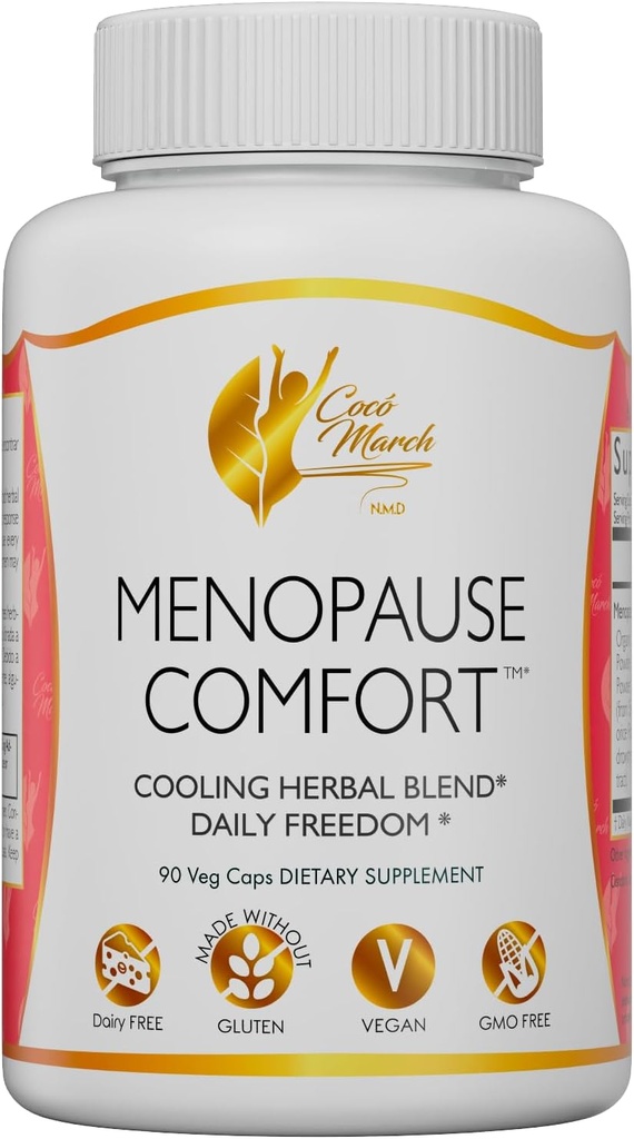 Cocó Marzo N.M.D Menopause Comfort Fast Relief da Flushing, Cooling Herbal Blend - Dairy Free, Gluten Free, Vegan, GMO Free, 90 Veggie Caps