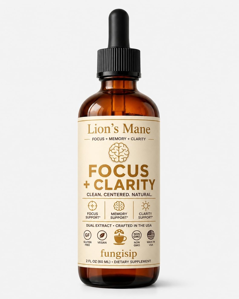 Tintura Mane del leone – Supporto organico del cervello e del fuoco – Estratto di funghi liquido ad alcool ultra-potente – 2 oz