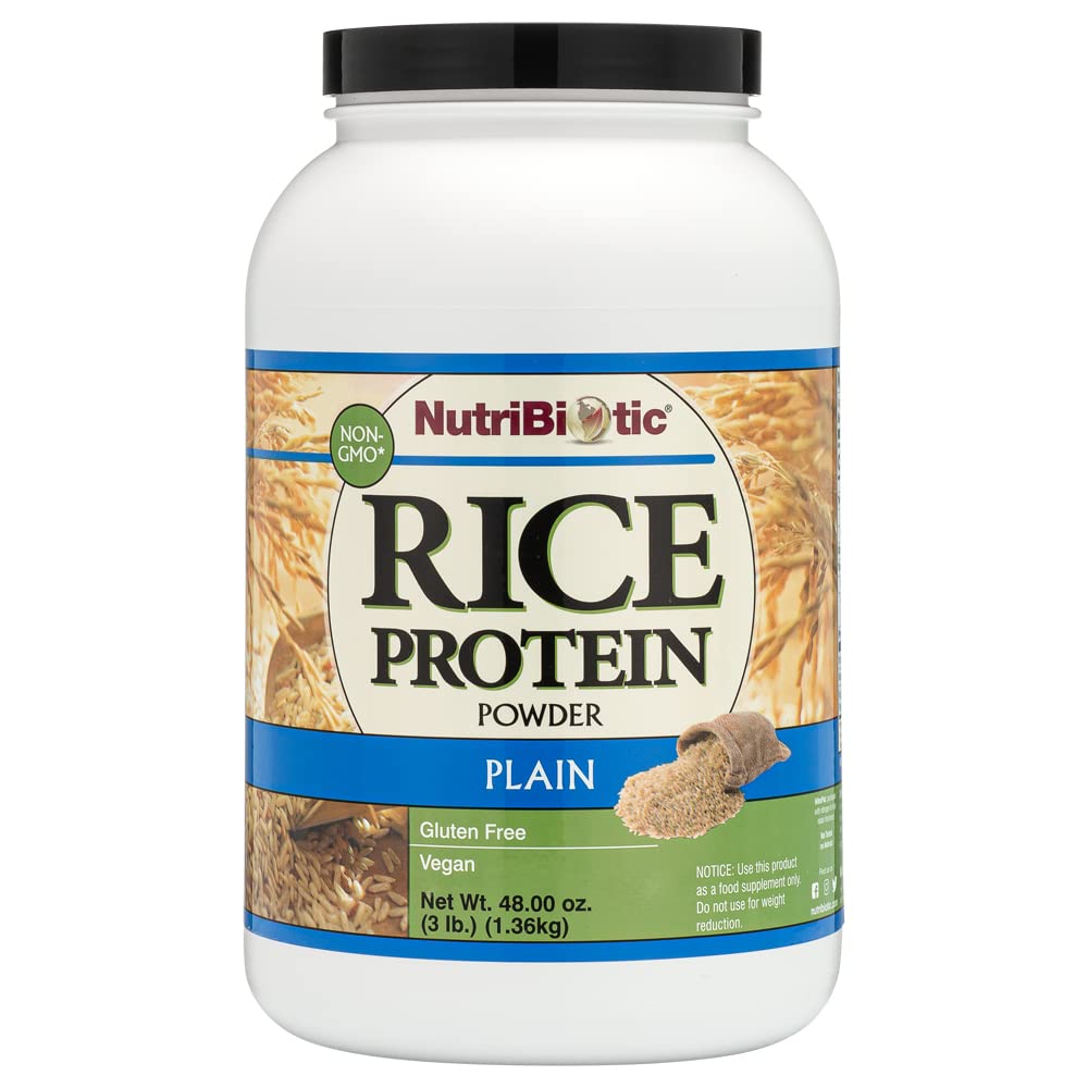 NutriBiotic Plain Rice Protein, 3 Lb (1.36kg) | Carbo basso, Vegan & Raw Protein Powder | Crescita e lavorata senza sostanze chimiche, glutine o OGM | Keto Friendly & Facile da digerire