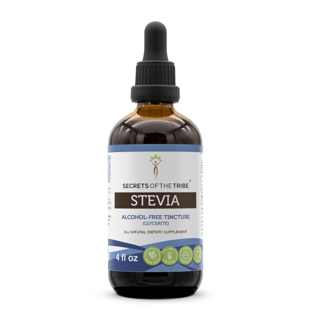 Segreti della Tribù Stevia Alcohol-Free Tincture (Glycerite) 653 mg Realizzati con Stevia (Stevia Rebaudiana) Foglia secca (4 Fl Oz)