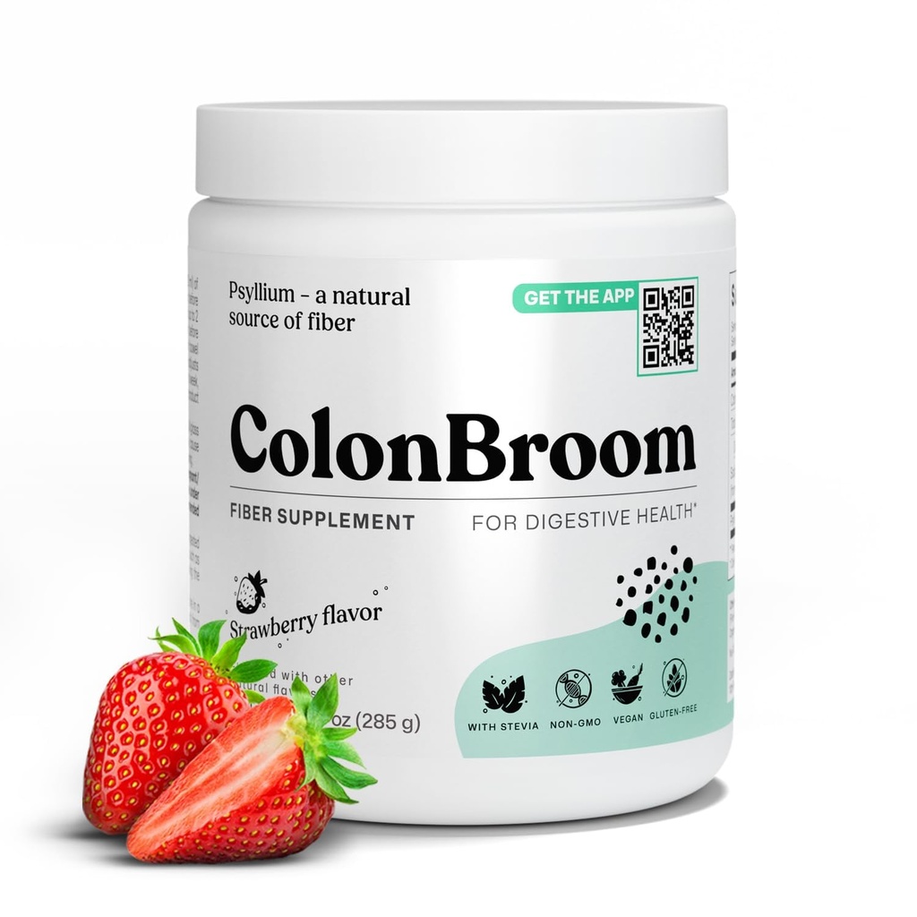 Polvere di Husk di Psyllium di ColonBroom (Strawberry) - Pulitura del colon per il sollievo di Bloating & Gut Salute - Polvere di fibra di ginestra del colon Bevanda - Vegan, Gluten Free, Non-GMO Fiber Powder Supplement, 50 Servings