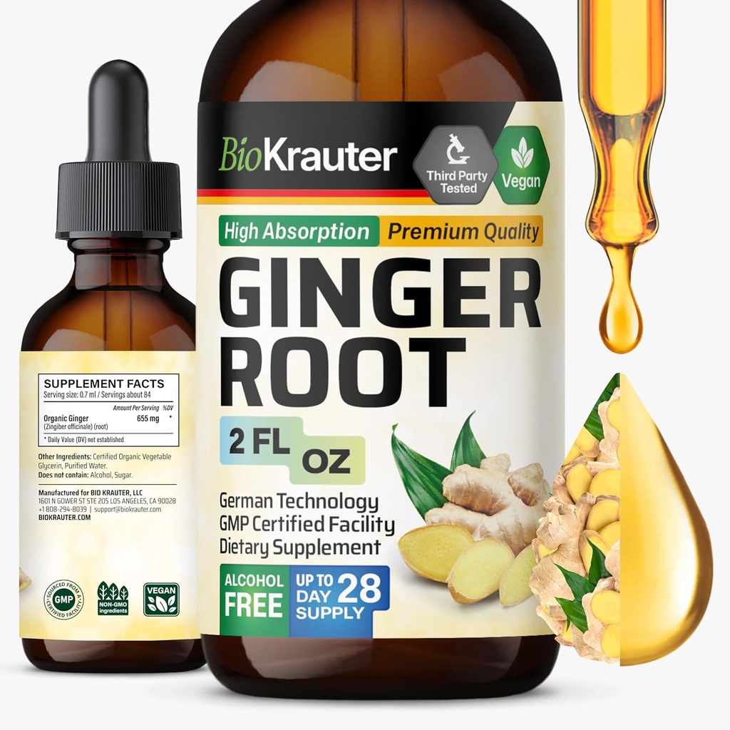 Estratto di radice di zenzero BIO KRAUTER - Integratori di zenzero naturali per il benessere generale - Alcol e Zucchero Libero - Gocce vegane 2 Fl.Oz.
