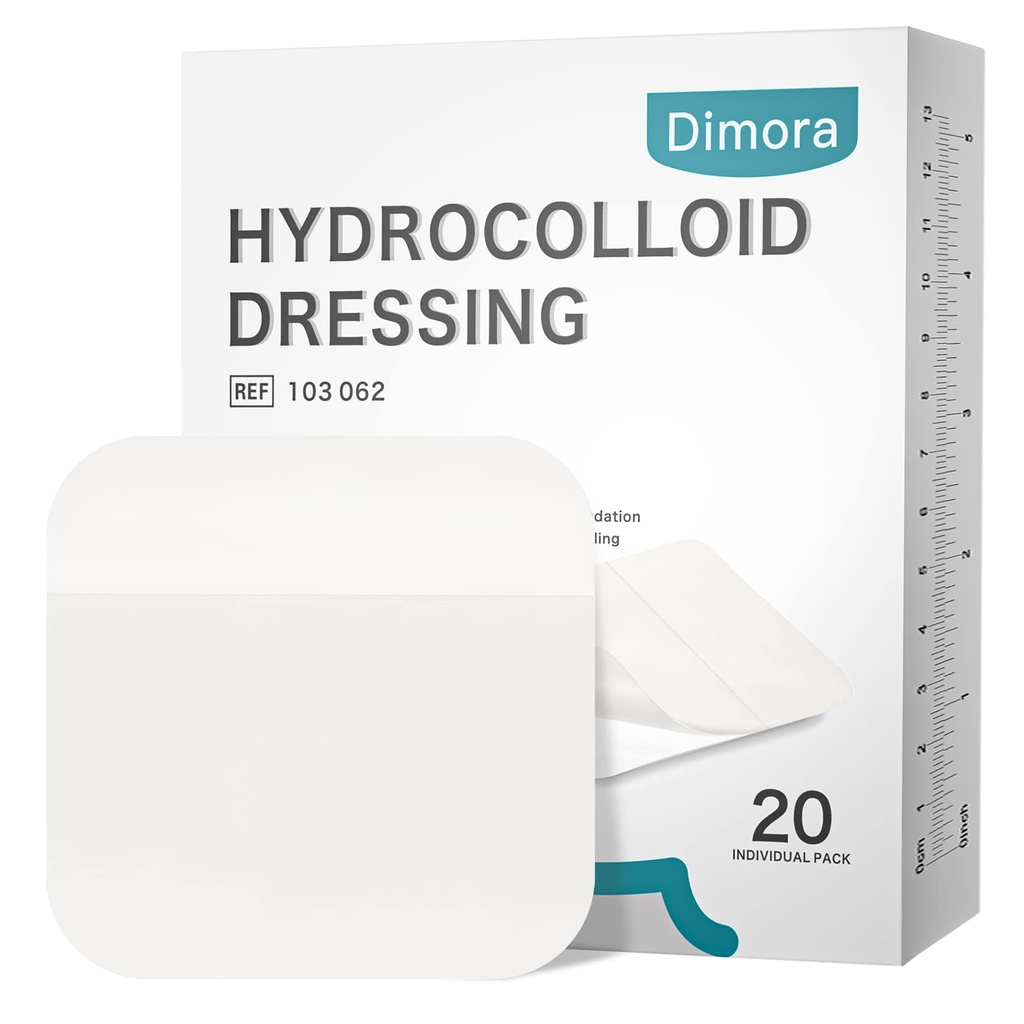 Dimora 20 Confezione Idrocolloid Vestito, Ultra Thin 4" x 4" Grande patch Bandages con autoadesivo