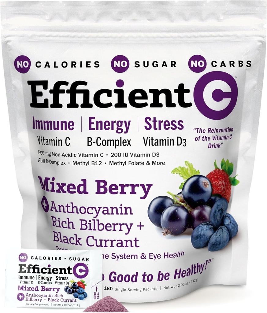 ANDREW LESSMAN Efficiente C Mixed Berry 90 Packets - Immune, Energy, Stress e Eye Health Support. Riinvenzione della vitamina C Bevanda. Niente Calorie. Niente Sugar. Niente carboidrati. Facile da mescolare.