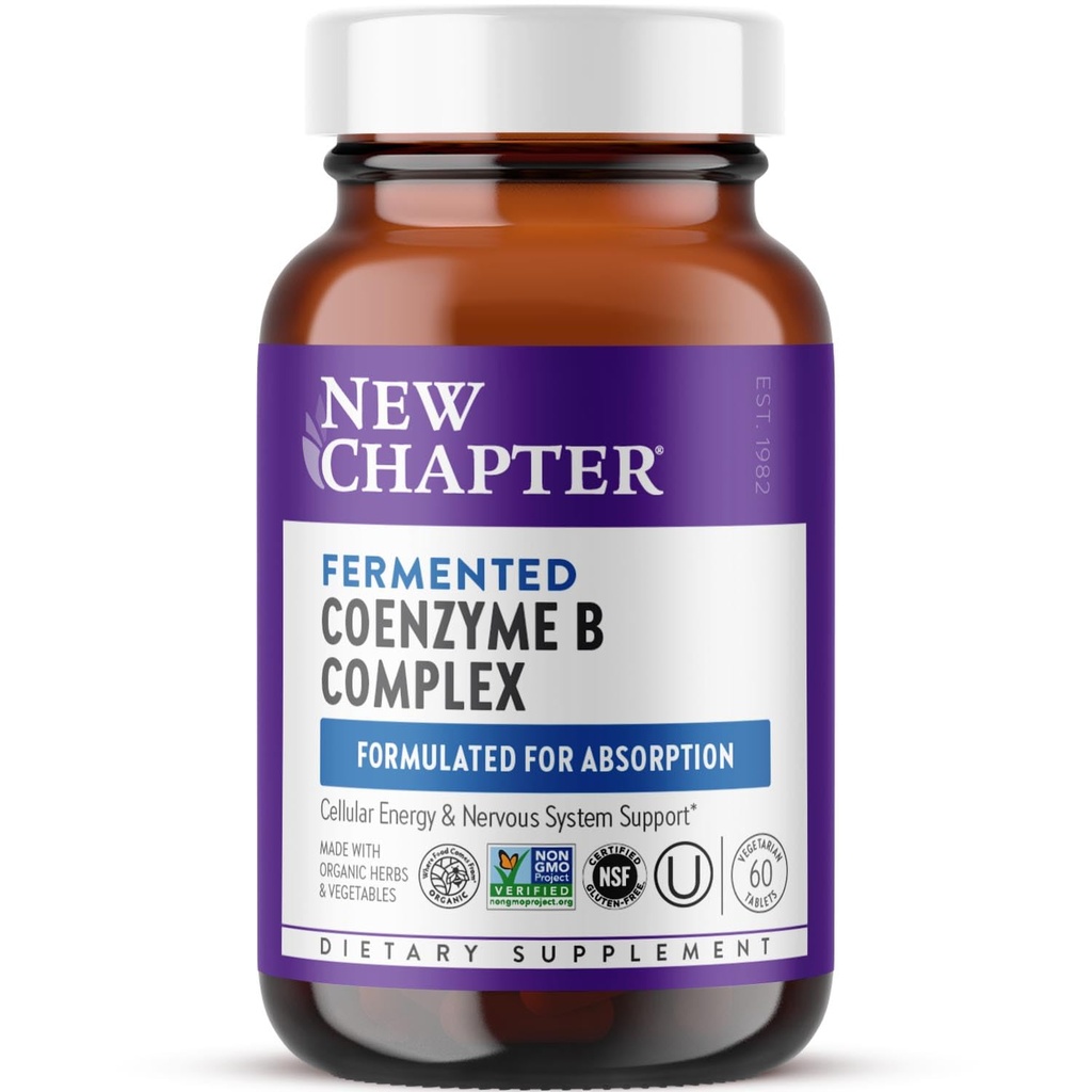 Nuovo Capitolo Vitamina B Complesso – Coenzima fermentato B Complesso Ricco in Vitamina B12 + Vitamina B6 + Biotina + Realizzato con ingredienti biologici - 60 ct