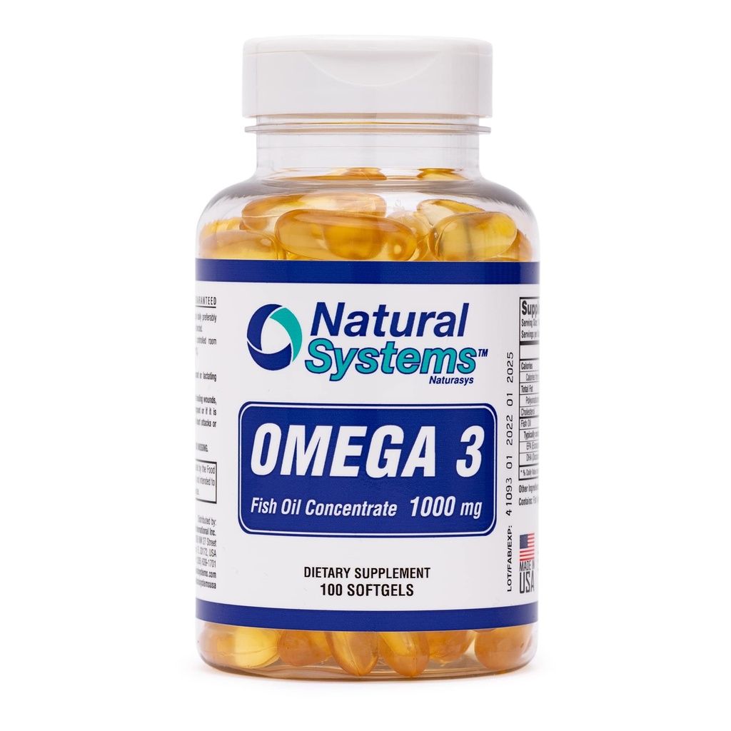 Omega 3 1000mg Fish Oil 100 Concentrated Softgels by Natural Systems - Supplementi Omega 3 - Capsule per la dieta quotidiana - EPA - DHA - Perfetto per il cuore, occhio, cervello e giunti di sostegno*