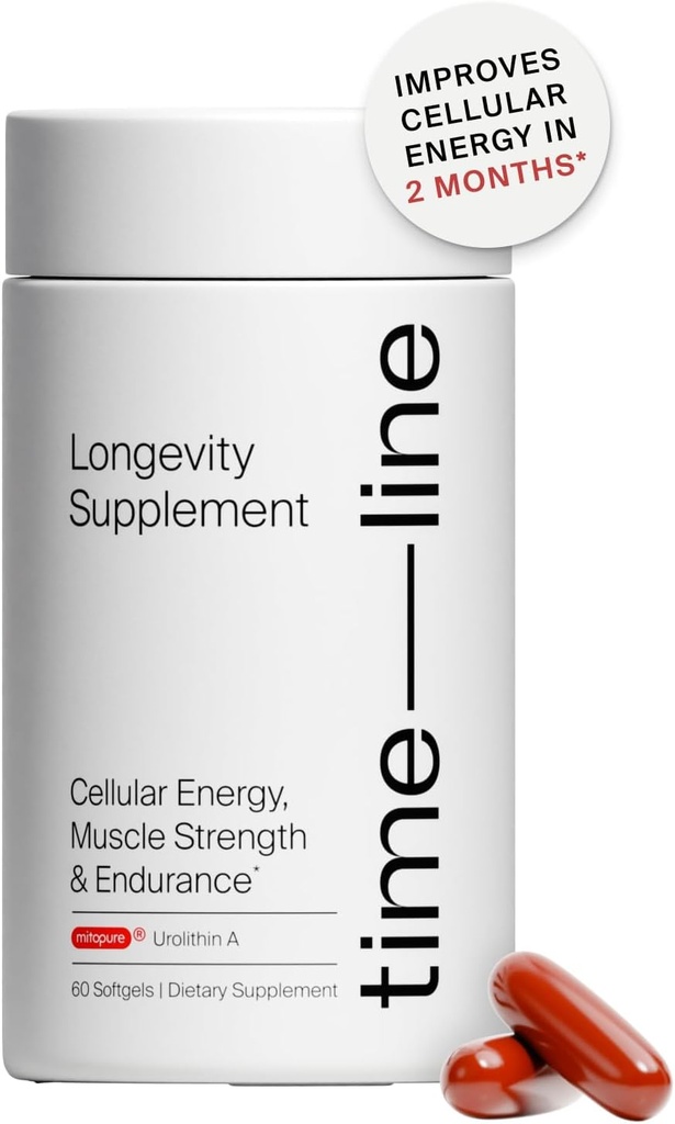 Timeline Mitopure Urolithin A Supplemento - Supporto clinicamente provato per l'invecchiamento sano e rinnovo cellulare - Mitoceutical per la resistenza muscolare e la longevità - 60 Softgels