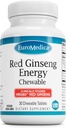 EuroMedica Red Ginseng Energy - Supplemento per sostenere l'energia sana e messa a fuoco - Integratore a base di erbe con la polvere coreana di radice di Ginseng rosso - Compresse vegane per aiutare la resistenza sana - 30 compresse masticabili