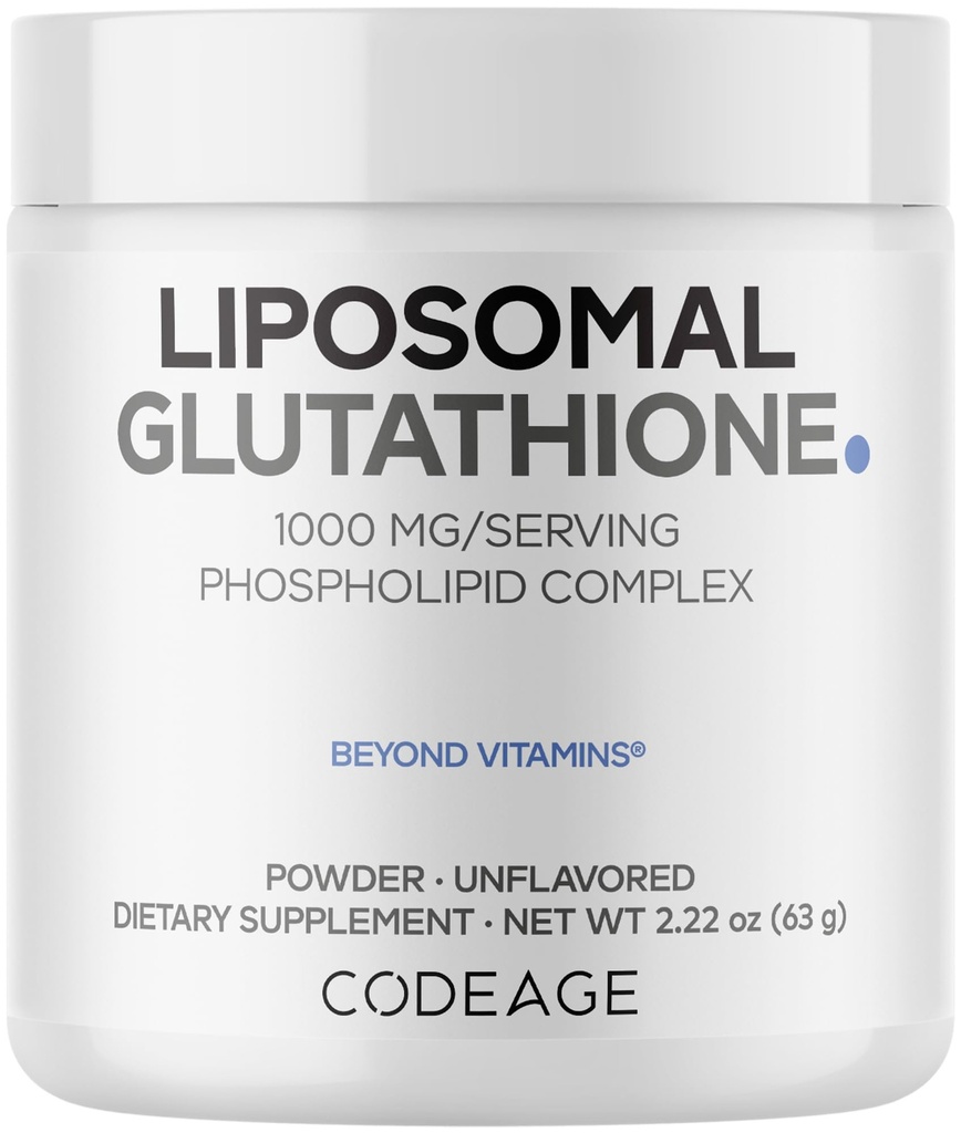 Polvere di Glutathione Liposomal - 1000 mg Vegan L-Glutathione ridotta per porzione, Liposomal Delivery - 2-Month Fornitura - non aromatizzata - Phospholipid - Non-GMO Gluten-Free - 2.22 Oz