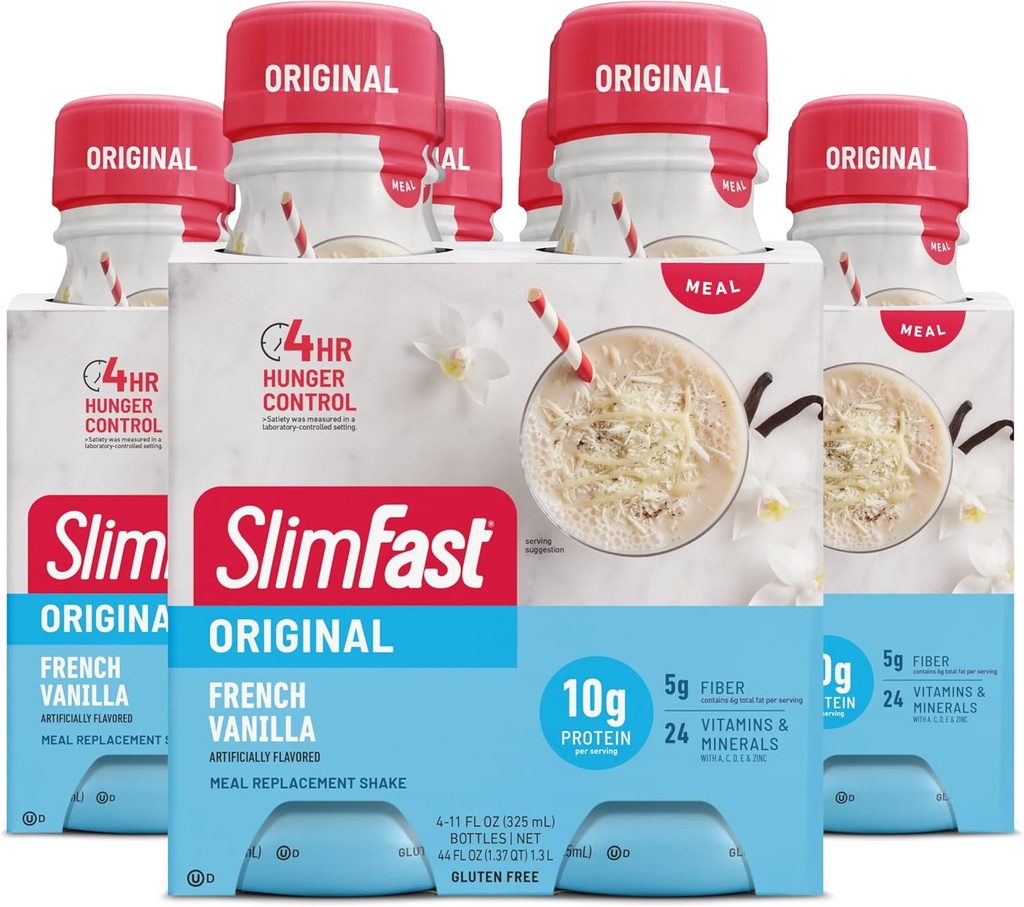 SlimFast Meal Sostituzione Shake, Originale Francese Vanilla, 10g di Pronta per Bere Proteine, 11 Fl. Oz Bottiglia, 4 conte (Pack of 3) (Packaging May Vary)