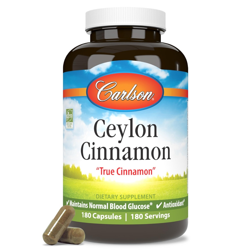 Carlson - Ceylon Cinnamon, Integratori di cannella, 500 mg, Pillole di estratto di cannella, Ceylon Cinnamon Capsules, 180 capsule