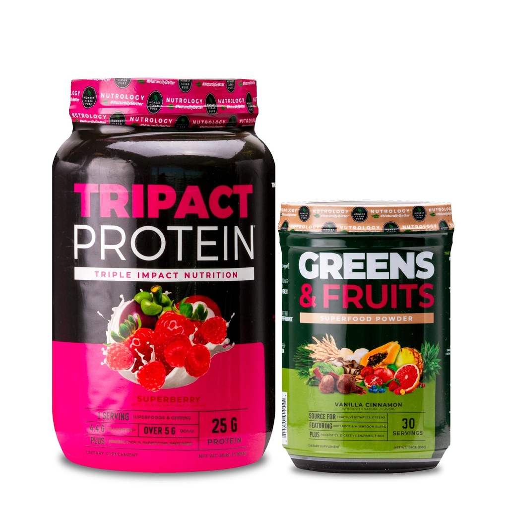 Nutrologia TRIPACT Protein Powder, 7-in-1 Meal Sostituzione Shake, Superberry (40 Serve) Greens & Fruits Powder-Naturally Sourced Superfood, Vanilla Cinnamon (30 Serve)