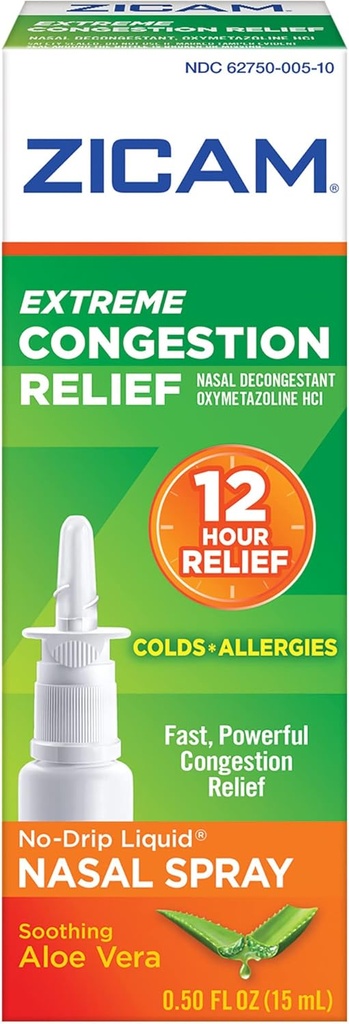 Zicam Extreme Congestion Relief No-Drip Liquid Nasal Spray con Soothing Aloe Vera, 0.5 Ounce (Pack of 2)