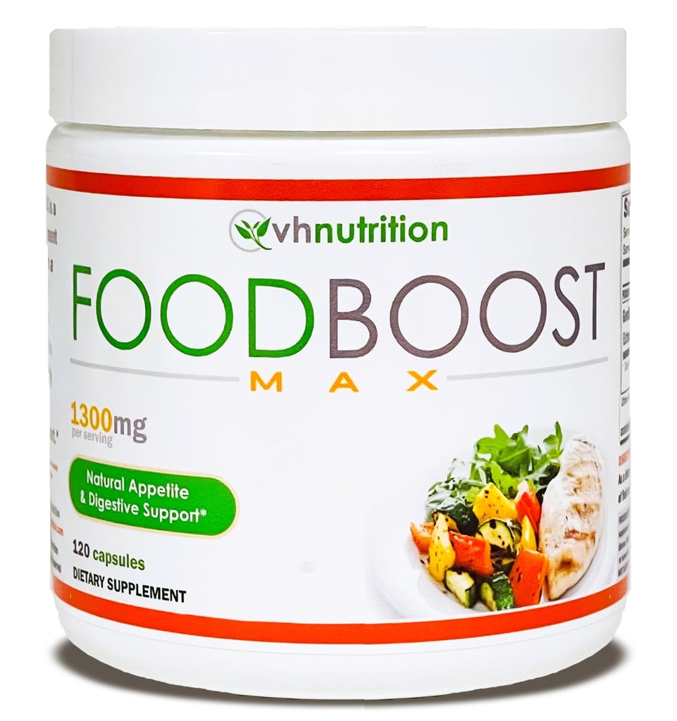 VH Nutrition | FoodBoost MAX | 1300mg Appetite Stimulant* Pillole di guadagno di peso* per uomini e donne | Formulato con Gentian, Turmuric, Fennel | 120 capsule