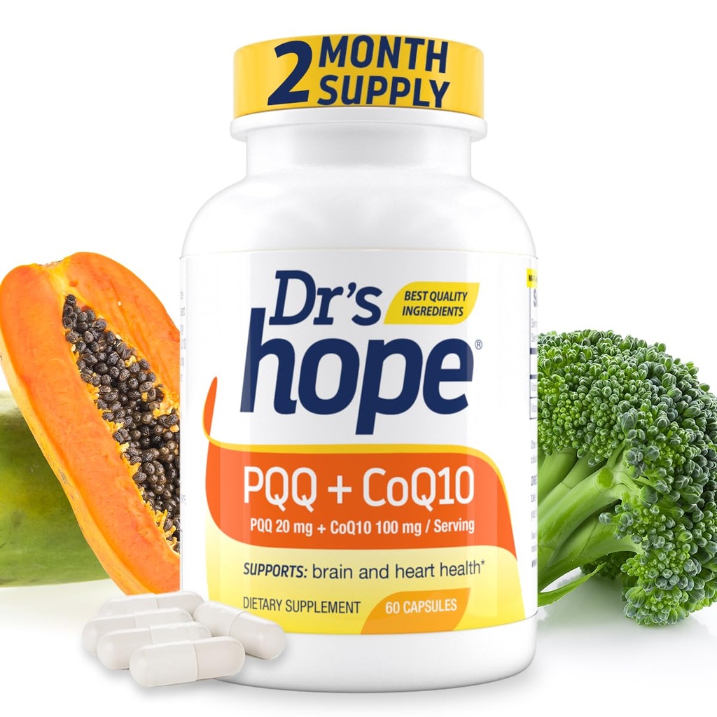 PQQ CoQ10 - PQQ 20mg Con CoQ10 100mg, PQQ Supplemento Con Coenzyme Q10 Integratore Supporta la salute del cervello, 60 capsule di verdure - 1 capsula per porzione