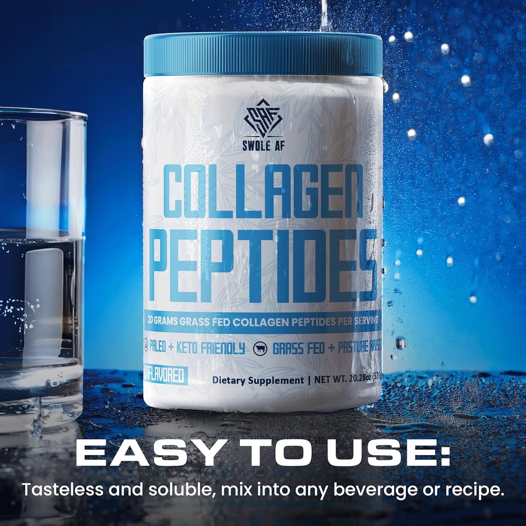 Swole AF Collagen Peptides | Paleo & Keto Friendly Powder | Integratore alimentare non aromatizzato per la radiazione giovanile, Supporto congiunto, Hair & Nail Strength, Salute Gut