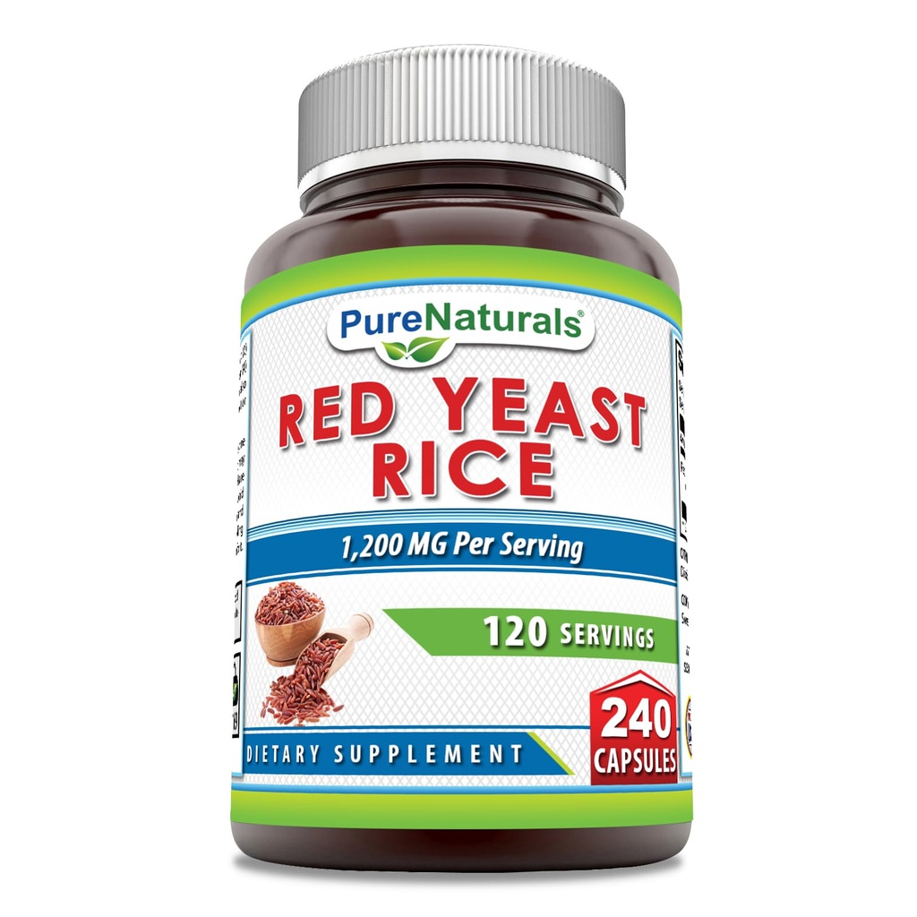 Pure Naturals Red Yeast Rice 1200 Mg per Serving, 240 Capsule Supplemento | Non OGM | Gluten Free | Made in USA