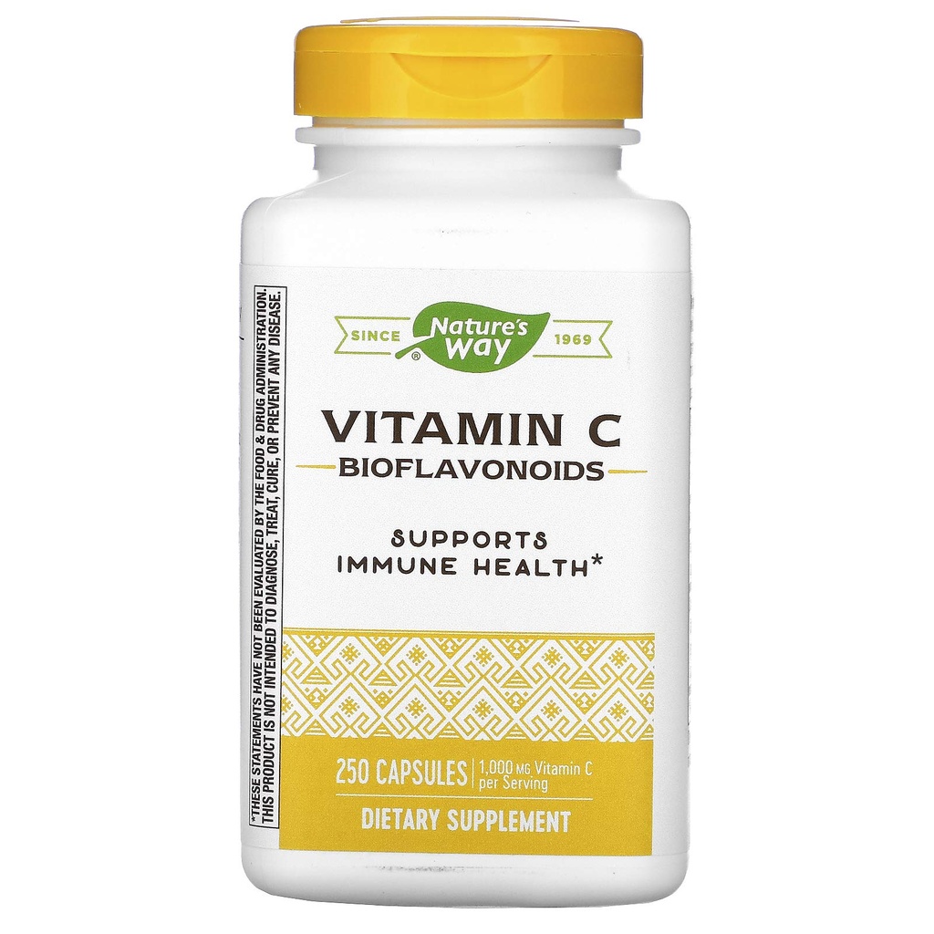 Vitamina C di Via della Natura con Bioflavonoidi, Supporto Immune*, Vitamina C ad alta potenza per porzione 2 capsule, Promuove il collagene*, 1.000 mg per 2 capsule Serving, 250 capsule (Packaging May Vary)
