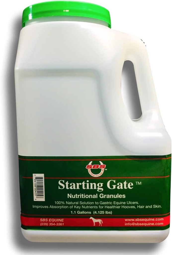 SBS Equine Start Gate Granules - Trattamento dell'ulcera di Stomach di cavallo & Ulcer Relief, supplemento di cavalli Formula Scoop per l'alimentazione, Prep perfetto come un supplemento di capelli, pelle & Hoof (1.1 Gallon)