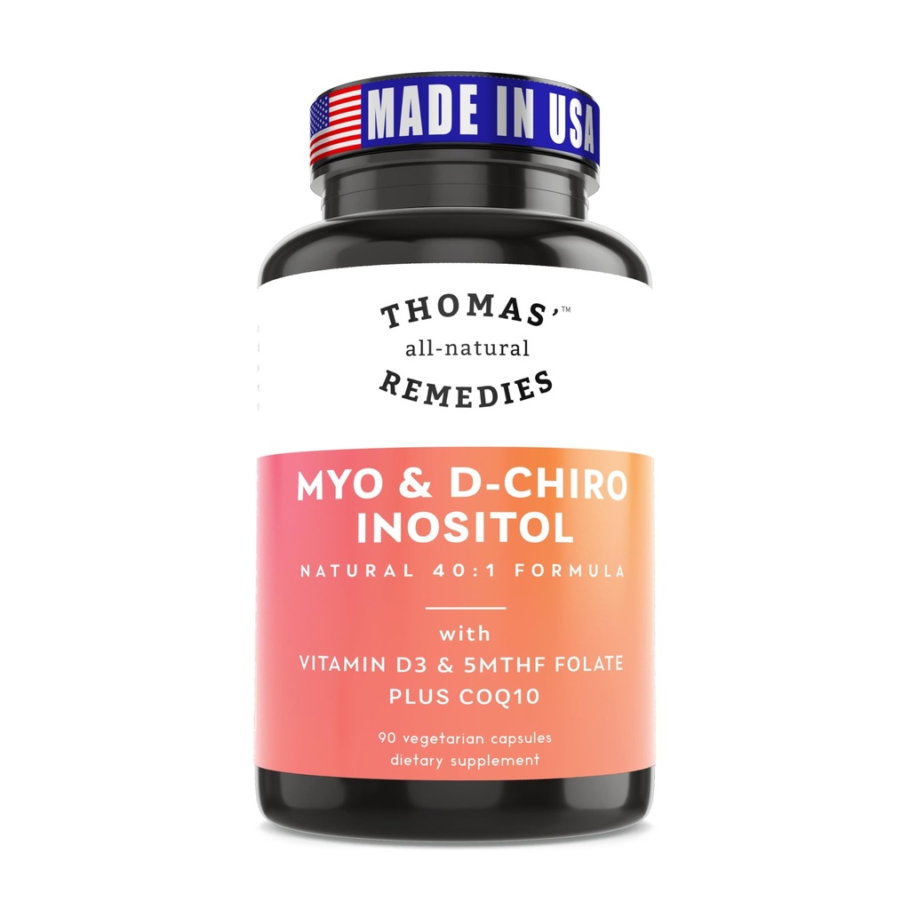 Thomas' all-natural Remedies Myo Inositol Supplement & D-Chiro Inositol Blend Supplemento con Folate e Vitamina D3, 40 a 1 Ratio, Non OGM, Nessun Filler, CoQ10, 90 Vegan Capsule